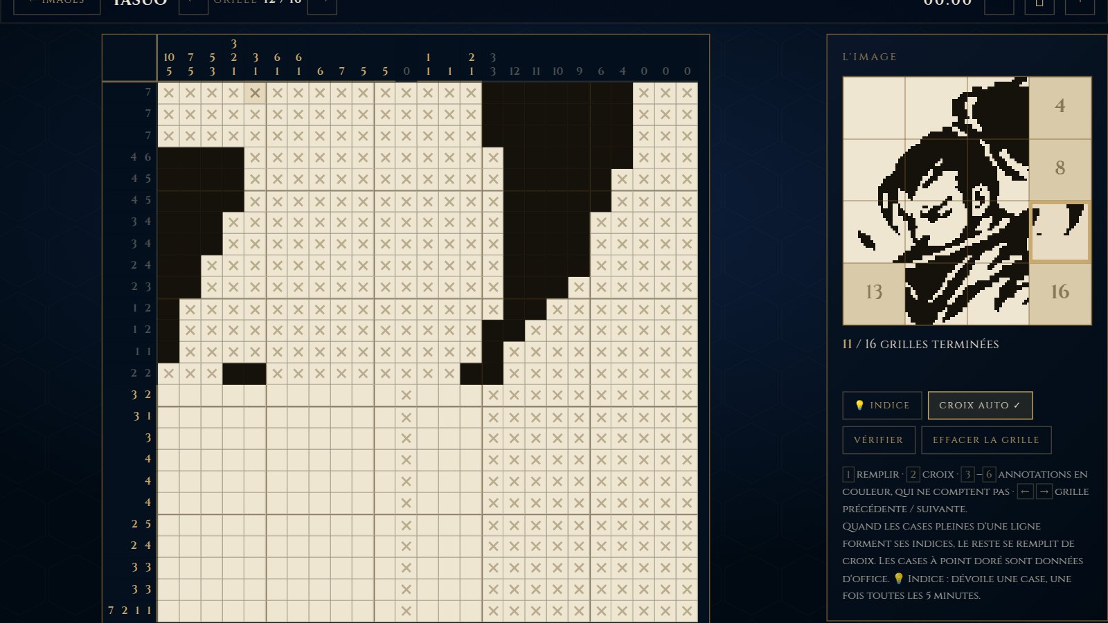 Une partie de Nonogramme LoL en cours sur PentaGuess