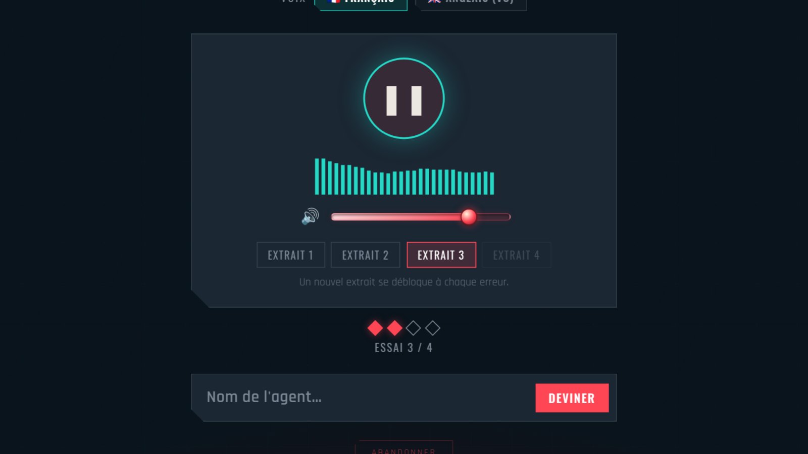 Une partie de La Voix du Jour en cours sur PentaGuess